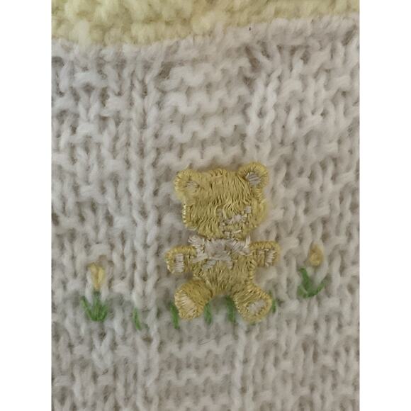 VTG Julius Berger Baby Blanket White Acrylic Yellow Bear Back Zip Weave - Picture 2 of 10